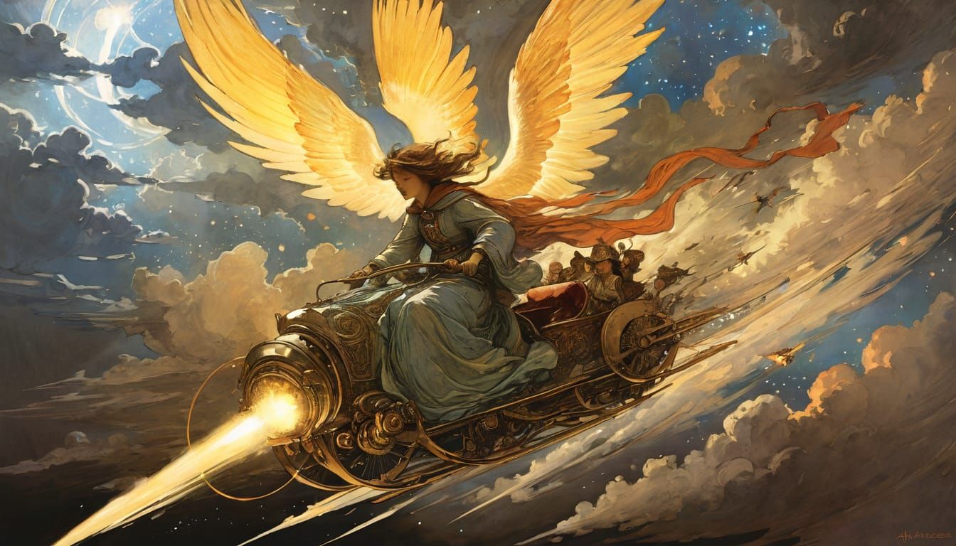 Ethereal Angel Soars Through Luminescent Heavens