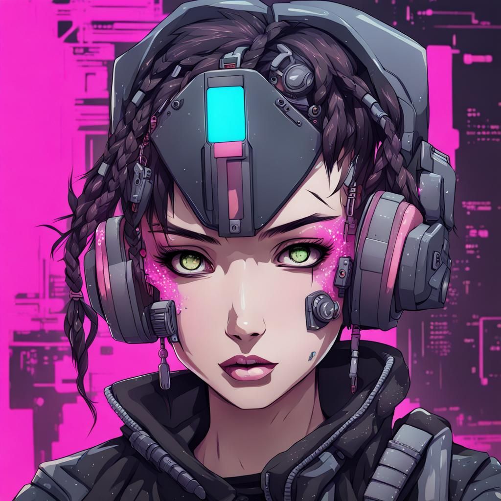 Anime Cyberpunk Girl in Neon Cityscape