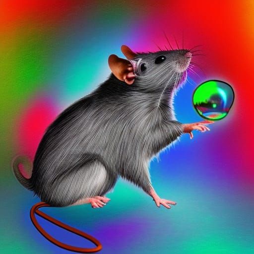 Holographic Astral Rat Illustration in Cosmic Style
