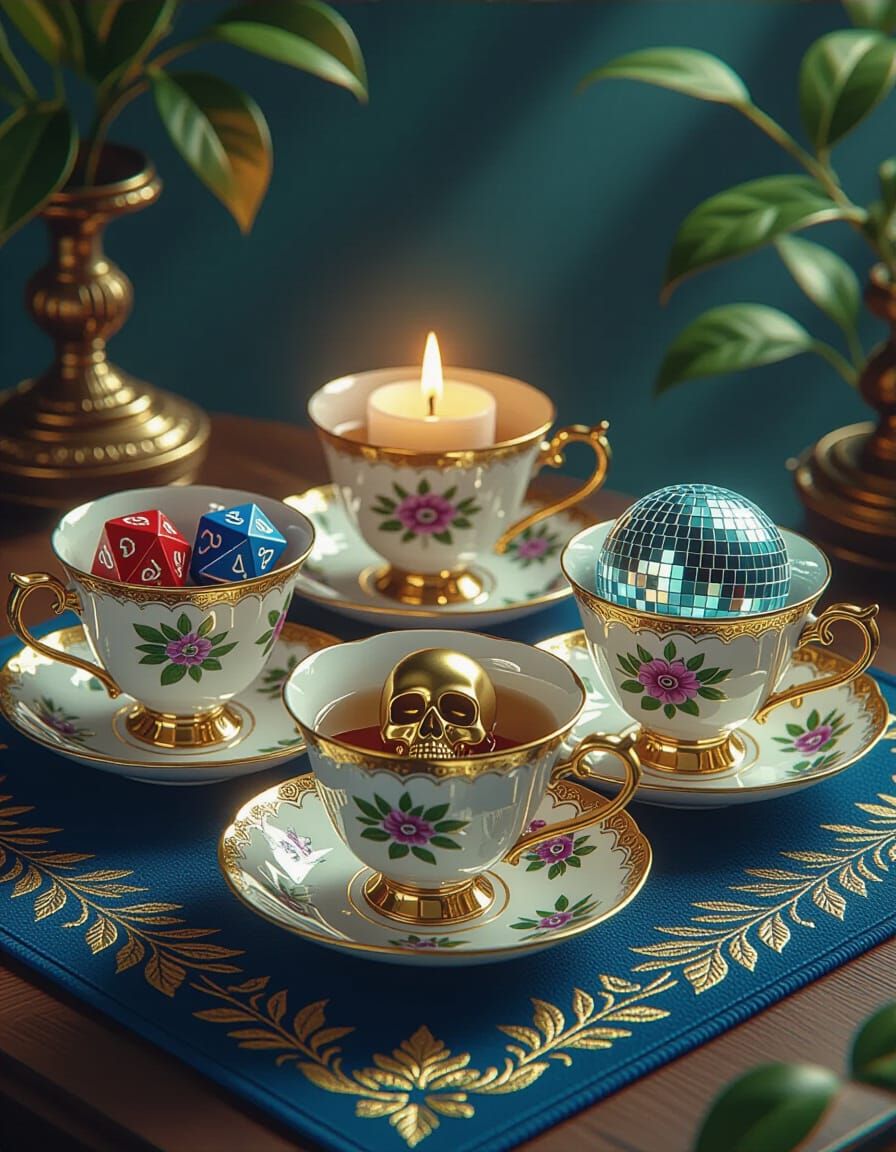 Ornate Teacups Filled With Unique Objects in Hyperrealism