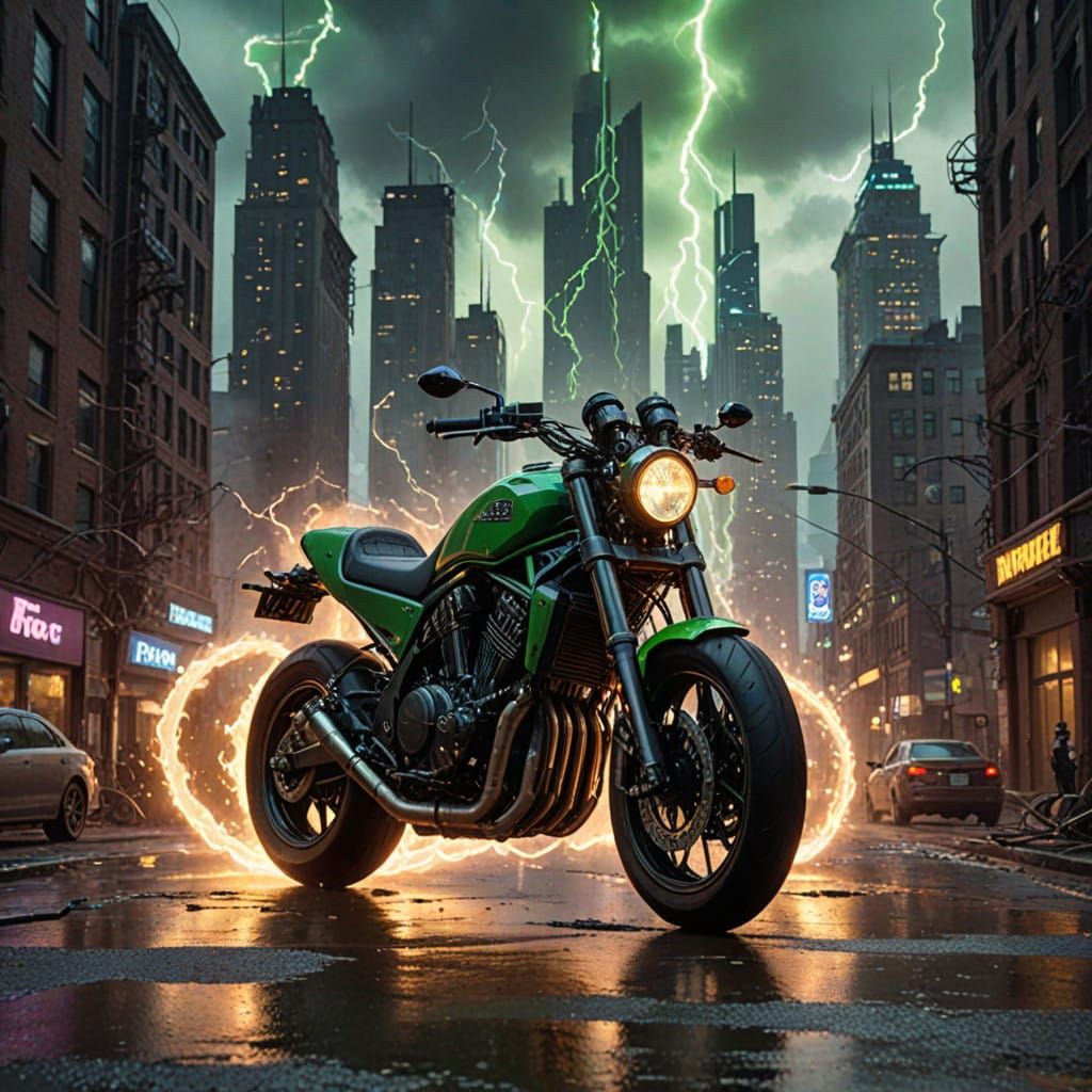 Surreal Cityscape of Gigantic V-Twin Engines in a Turbulent...