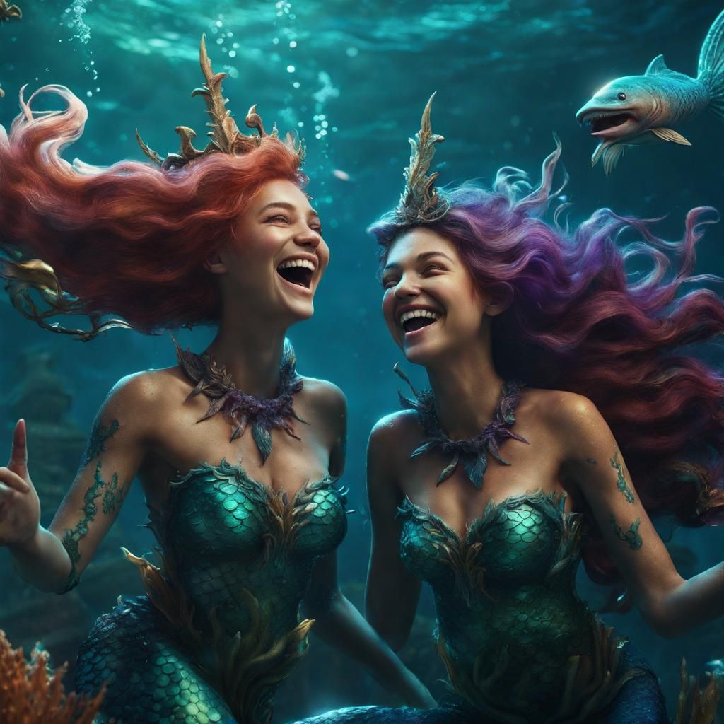 Laughing Mermaids in Detailed Fantasy Art