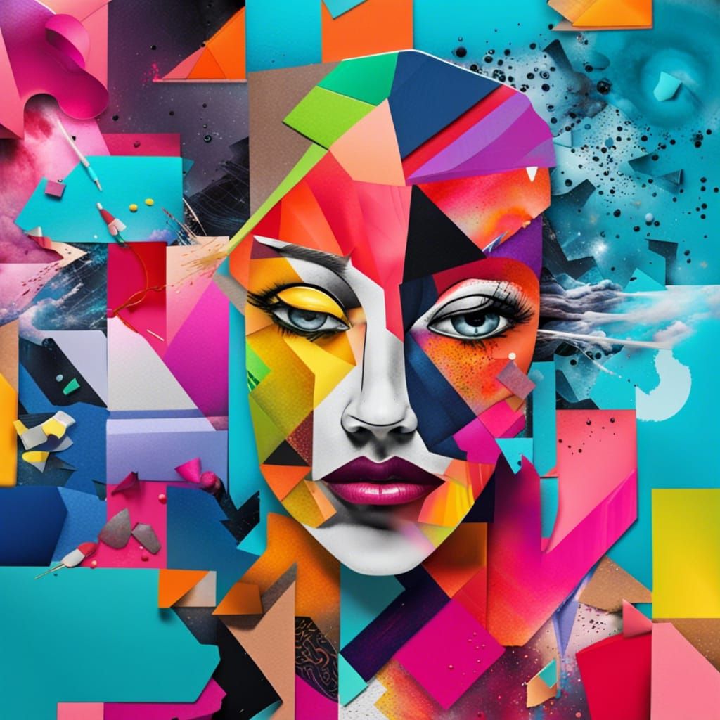 Colorful Geometric Collage in Digital Art Style