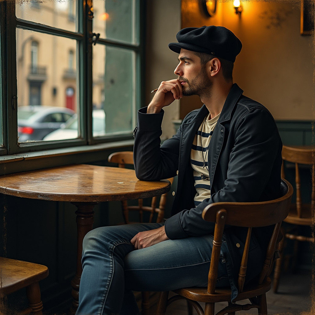 French Man in Cafe: Realism with Atmospheric Lighting