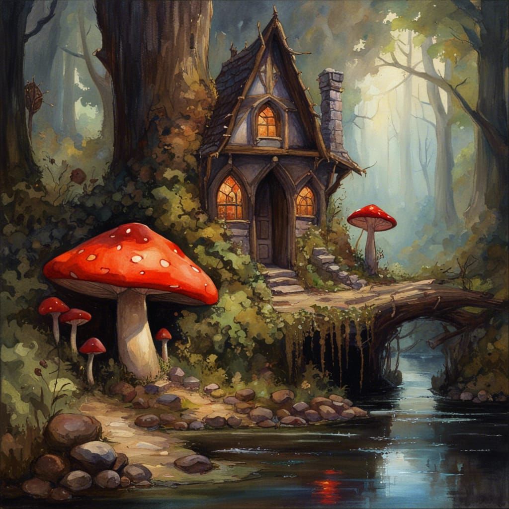 Gothic Fantasy Bookshop by Dark Forest River