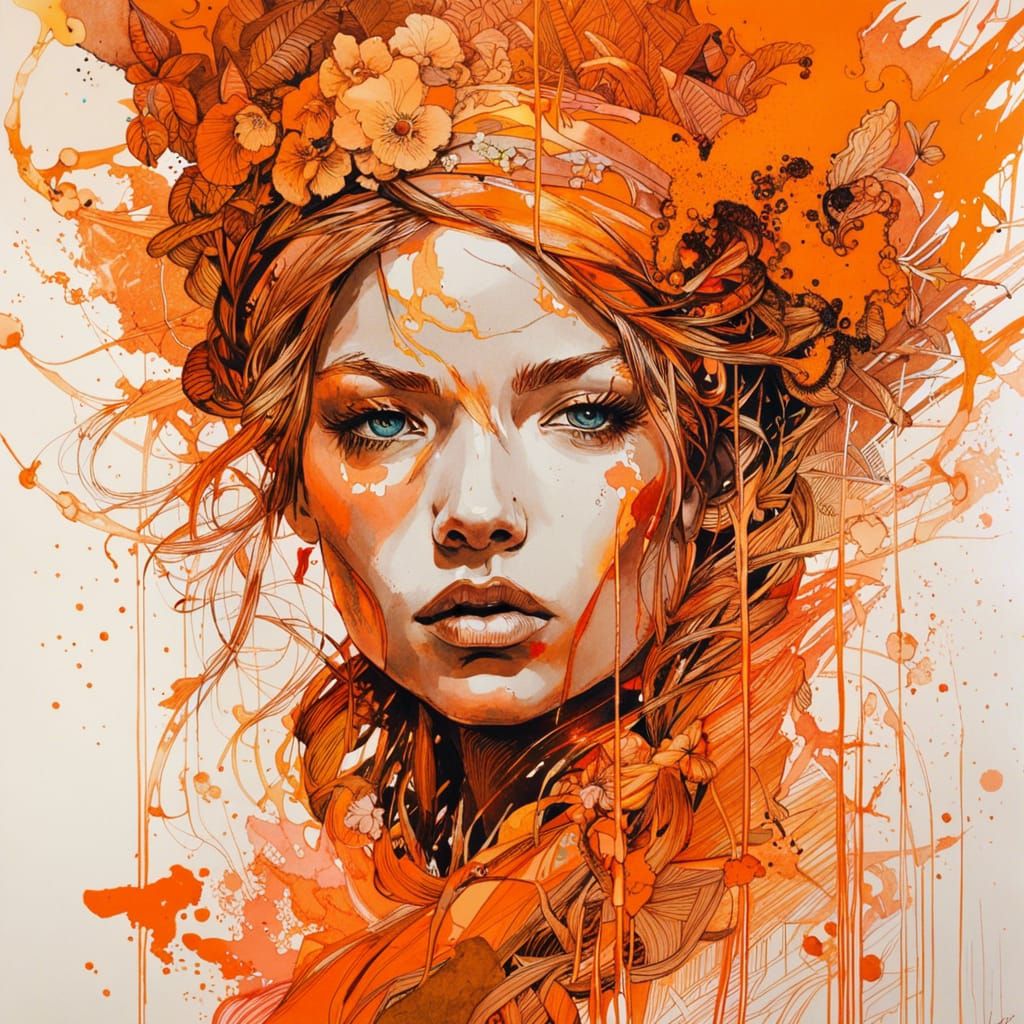 Monochromatic Orange Splash Art in Gouache Style