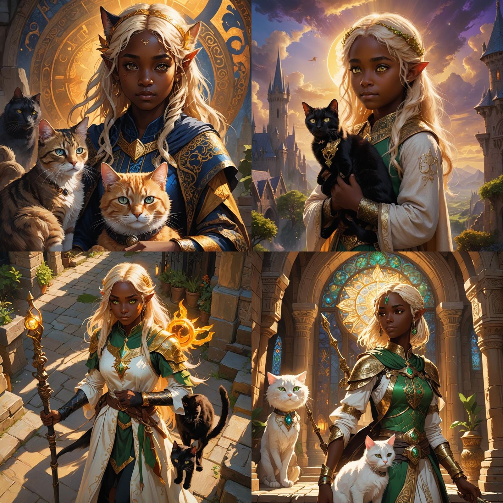 Half-Elf Cleric with Black Cat: Fantasy Art