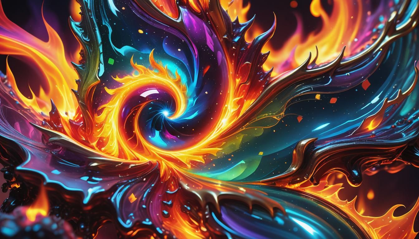 Bioluminescent Gemstone Surrounded by Swirling Flames