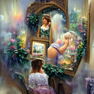 Contemplative Figure Reflected, Kinkade Style