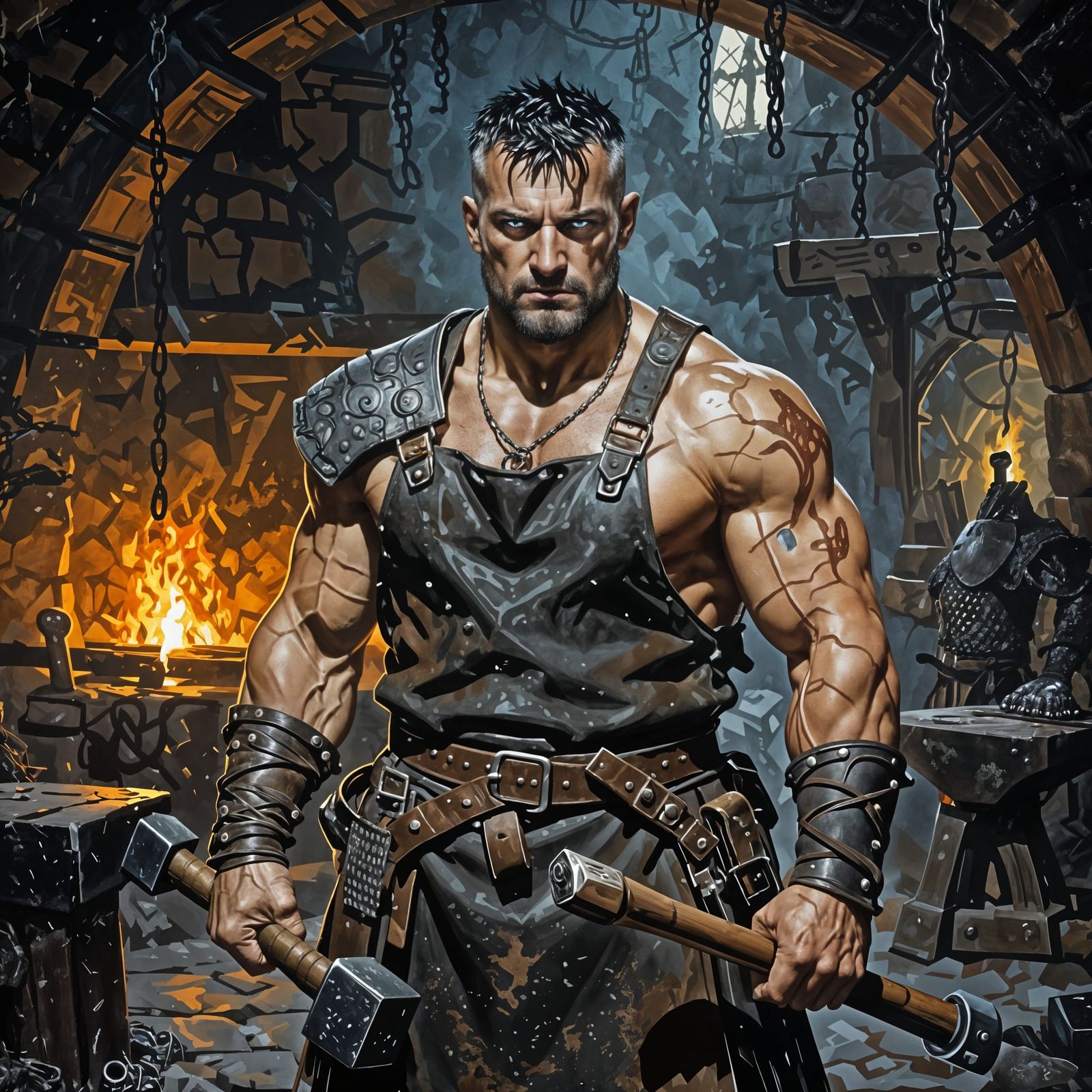 Blacksmith in Forge, Celtic/Norse Fantasy Art