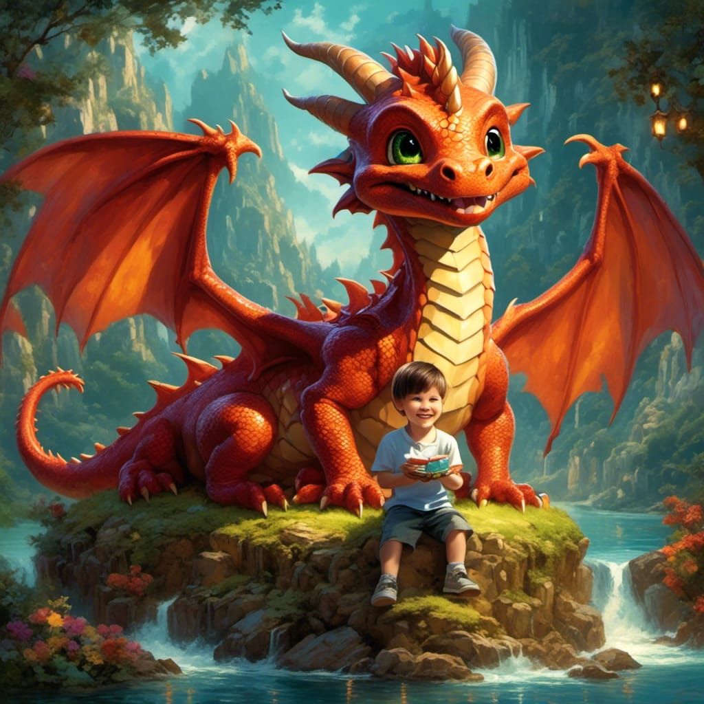 Charming Dragon Gift: A Delightful Fantasy Painting