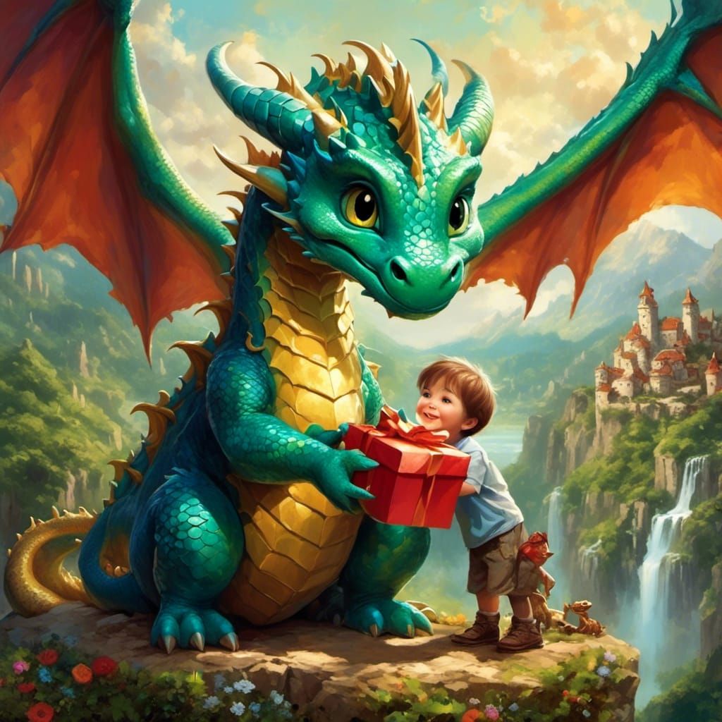 Charming Dragon's Gift: A Delightful Painting