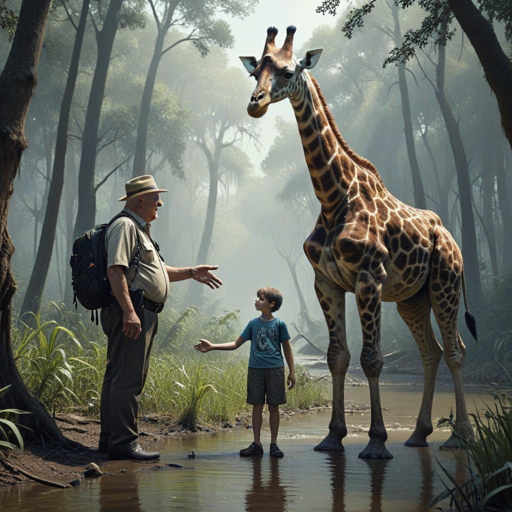 Elderly Tourist Meets Mutated Giraffe in Bayou