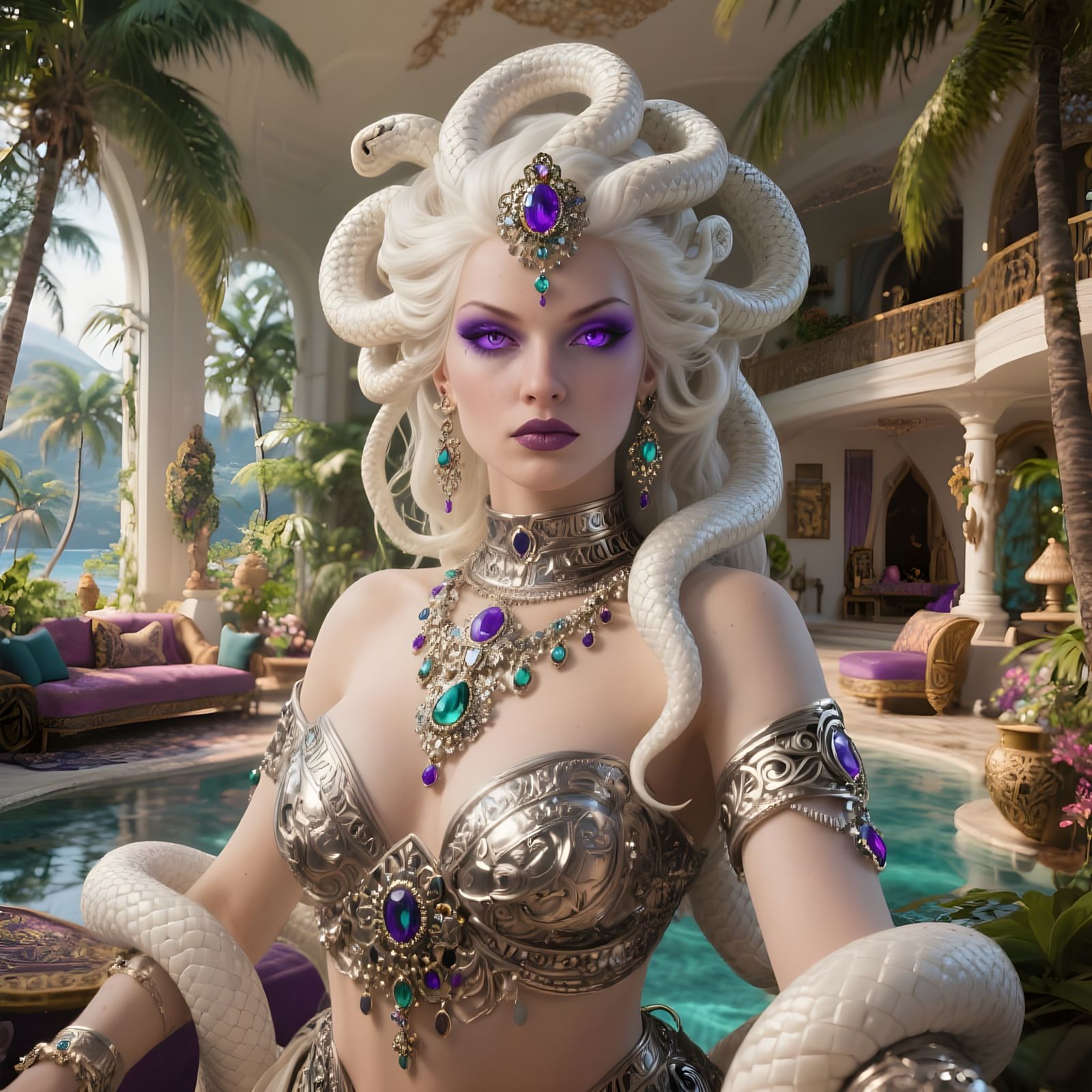 Opulent Medusa Queen in Tropical Paradise
