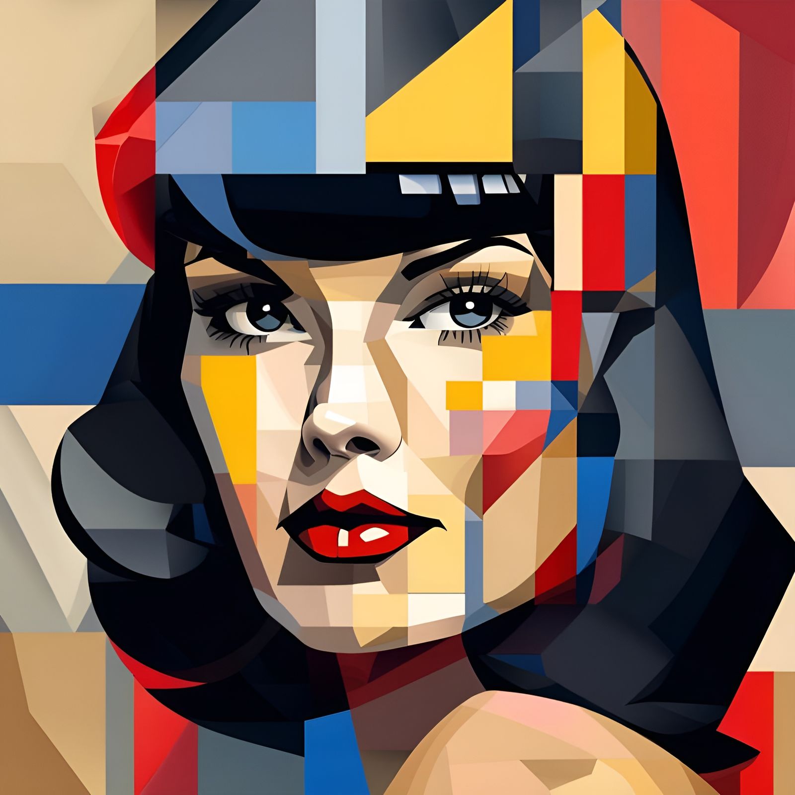 Bettie Page in Cubist Geometric Fauvism Style