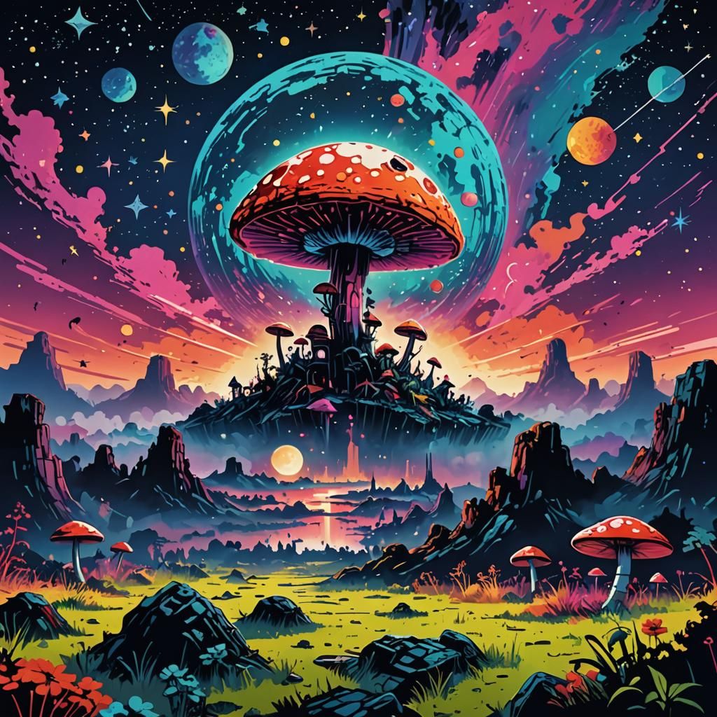 Mushroom Planet Pop Art Screen Print