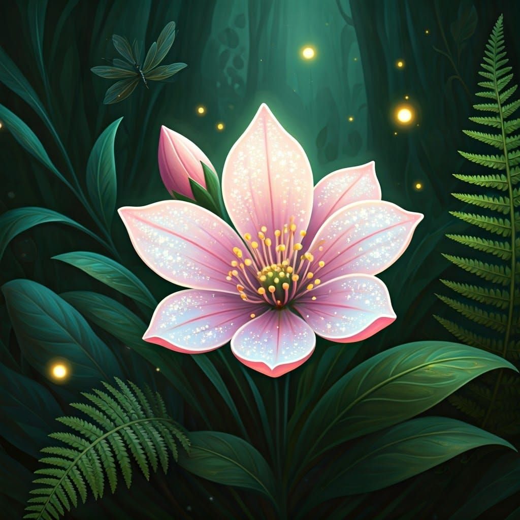 Ethereal Moonblossom in Whispering Forest, Dreamlike Illustr...
