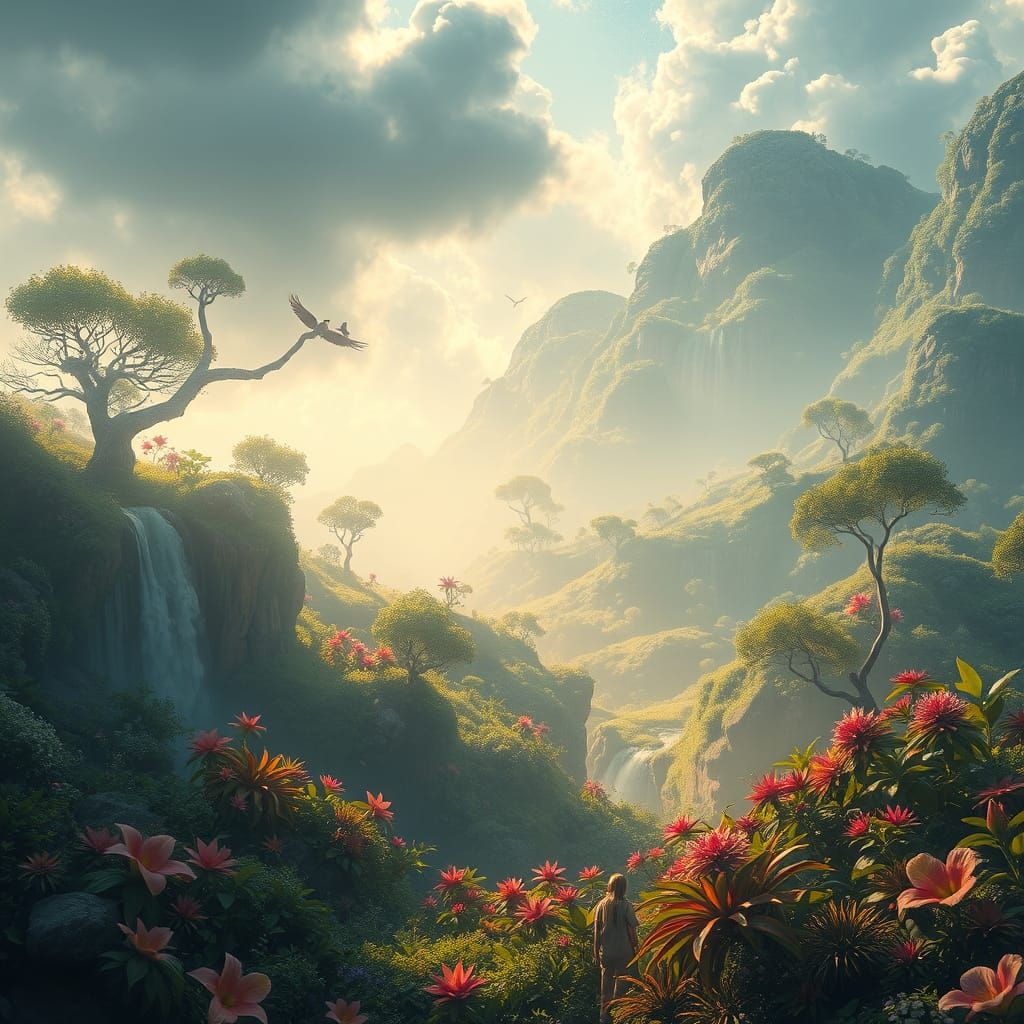 Lush Paradise Landscape in Ethereal Style