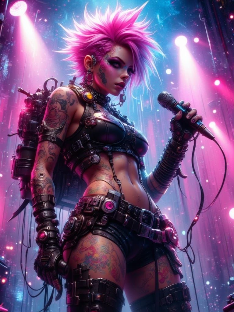 Cyberpunk Rockstar Girl on Concert Stage