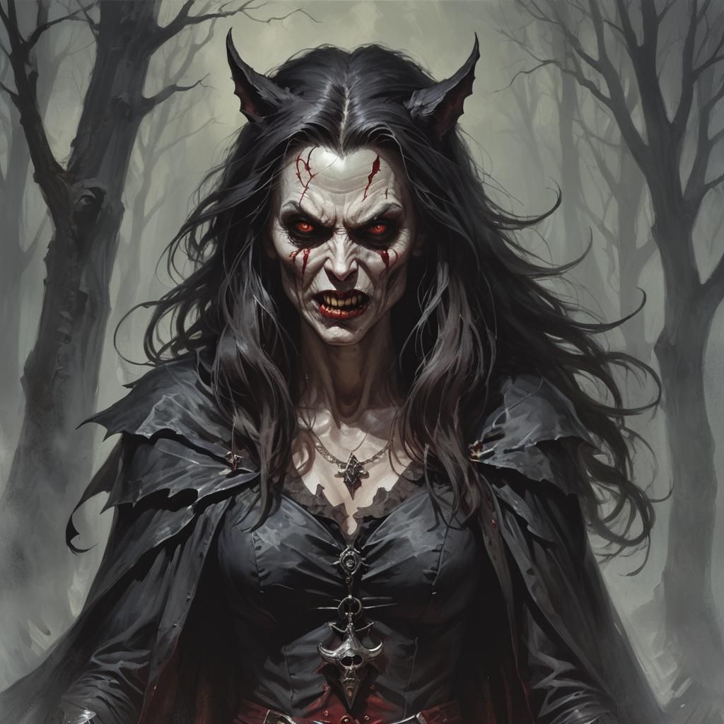 Sinister Vampire Werewolf Witch Dark Fantasy Art