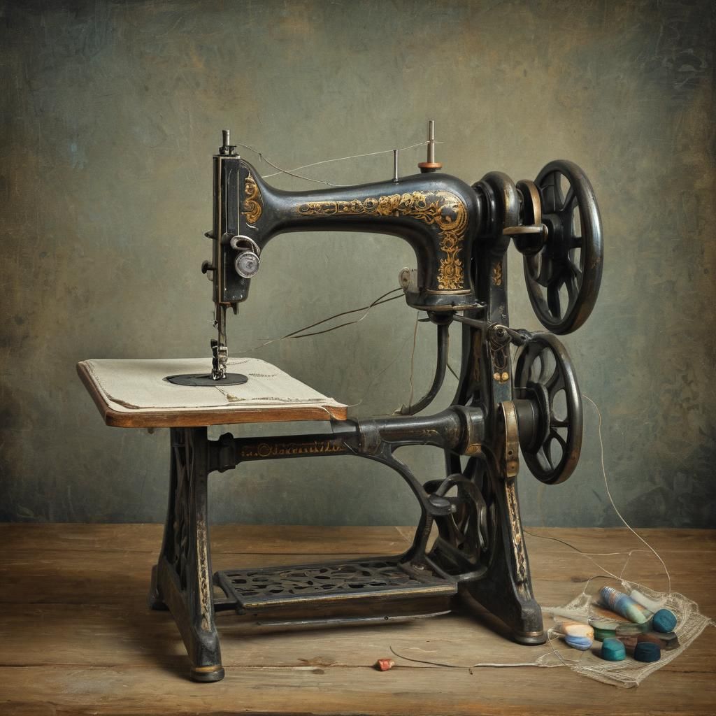 Antique Sewing Machine in Grungy Oil Chalk Style