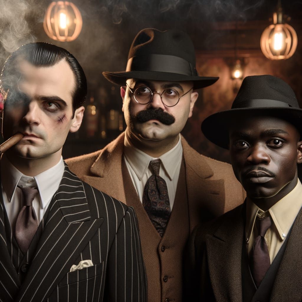 1920s Gangsters in Dimly Lit Bar
