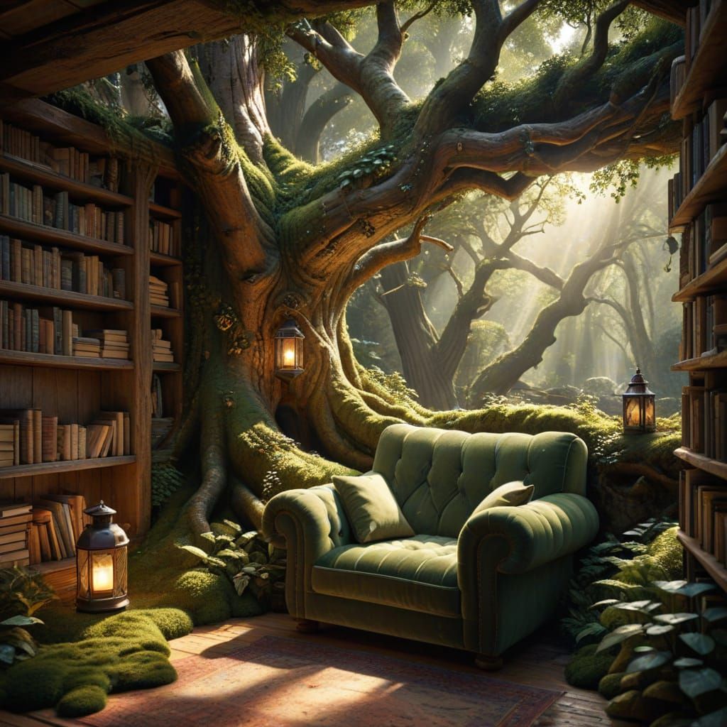 Cozy Reading Nook in Giant Tree