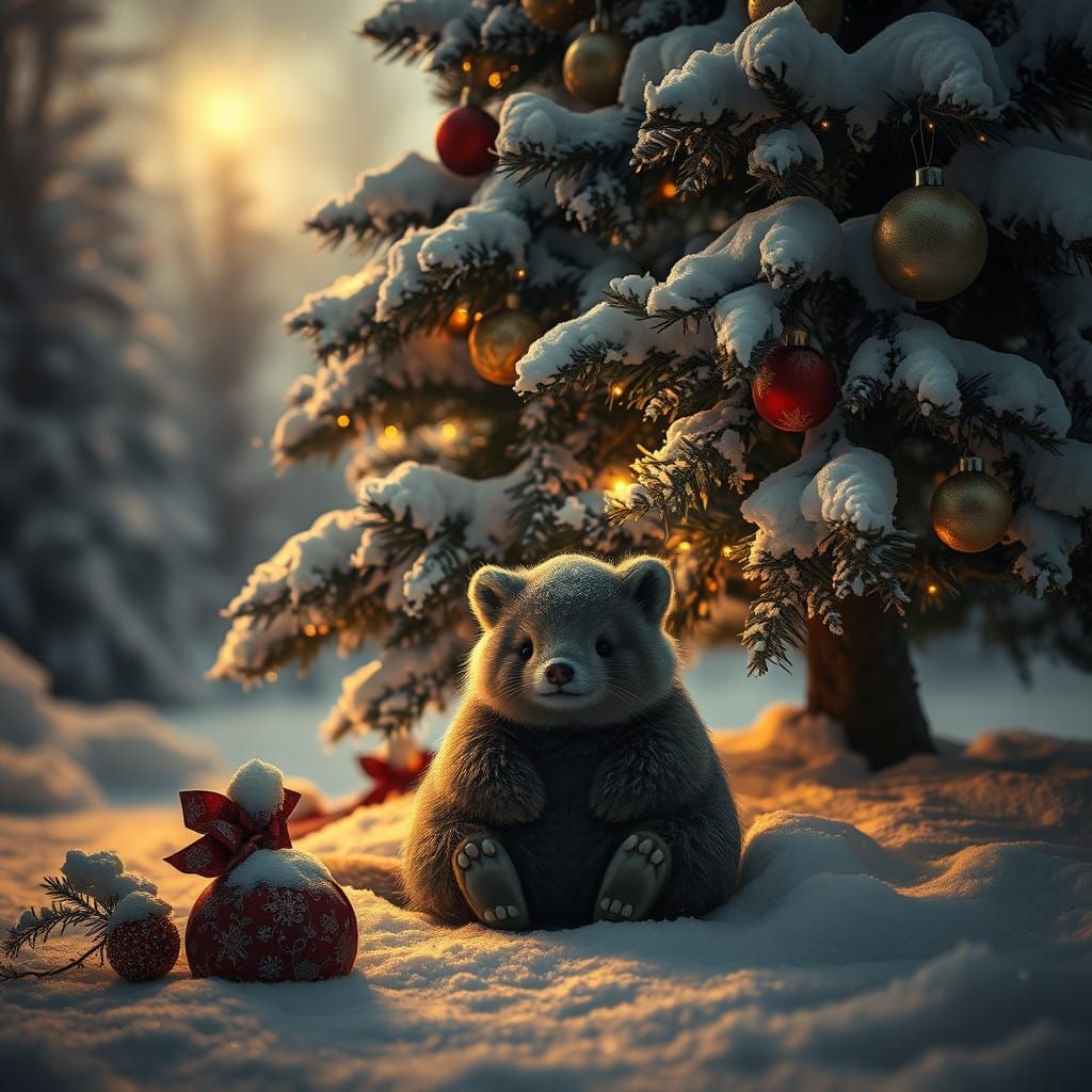 Whimsical Mignon Christmas Scene in Dark Surrealist Style