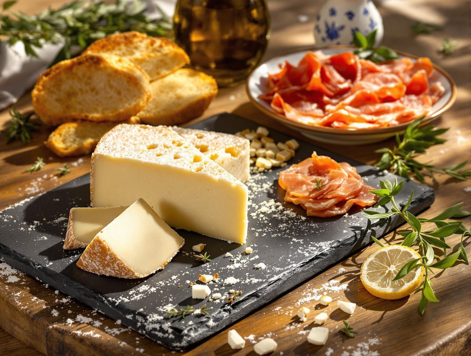Warm Rustic Still Life with Artisanal Cheese and Cured Meats