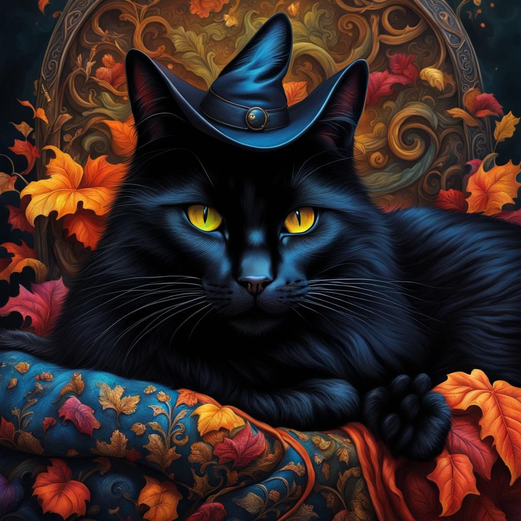 Black Cat Napping in Witch's Lap: Splash Art