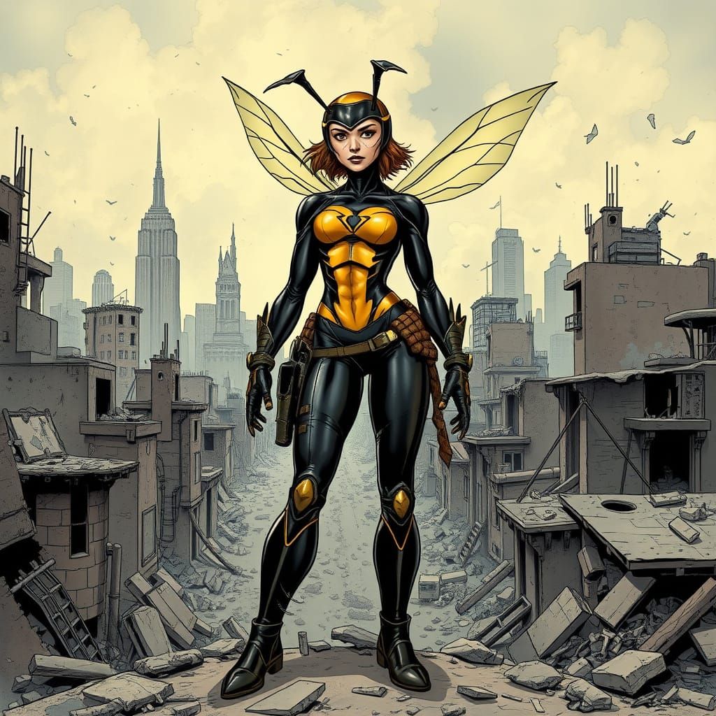 The Wasp in Ruined City, Comic Book Art