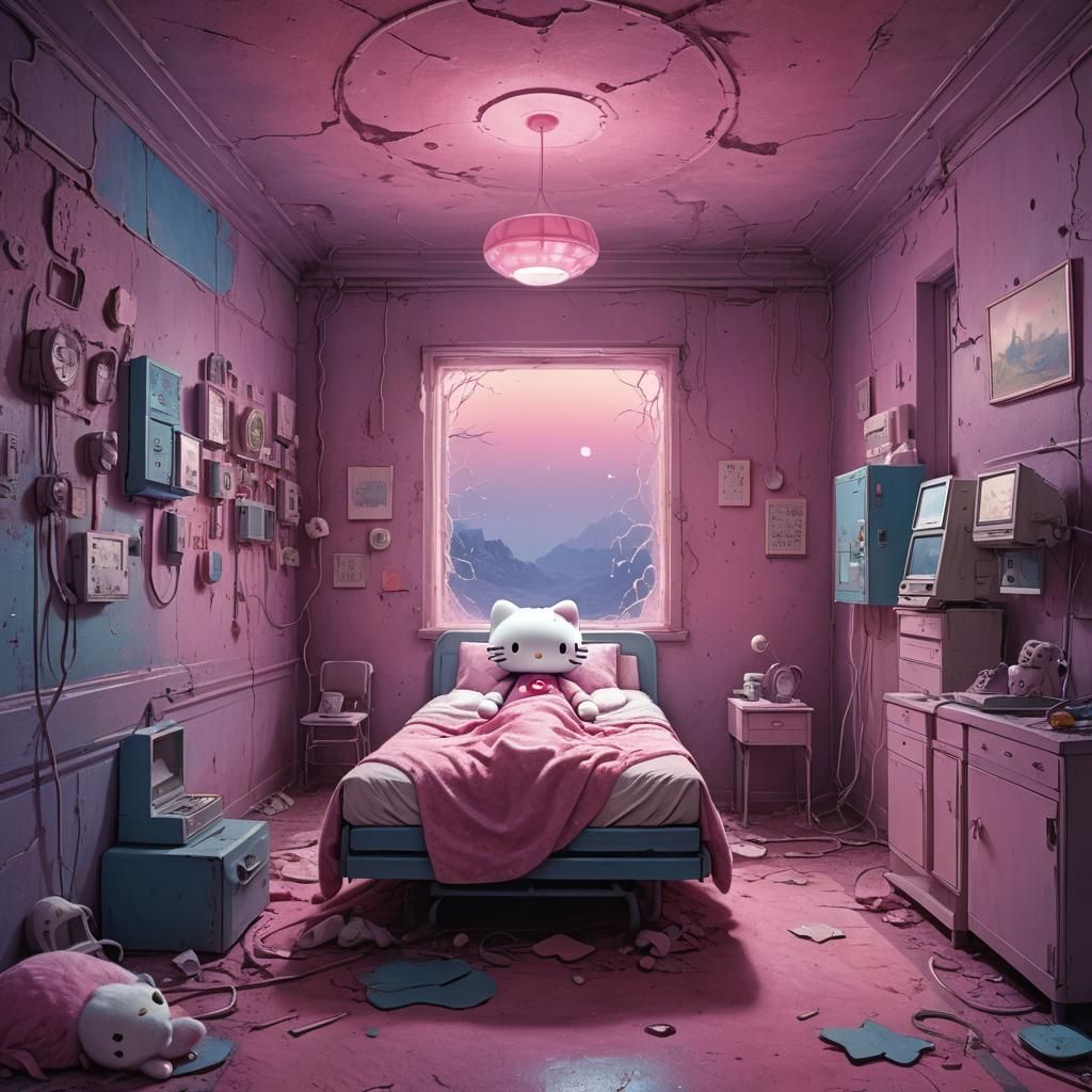 Hello Kitty in a Psych Ward: Beksiński-Inspired Art