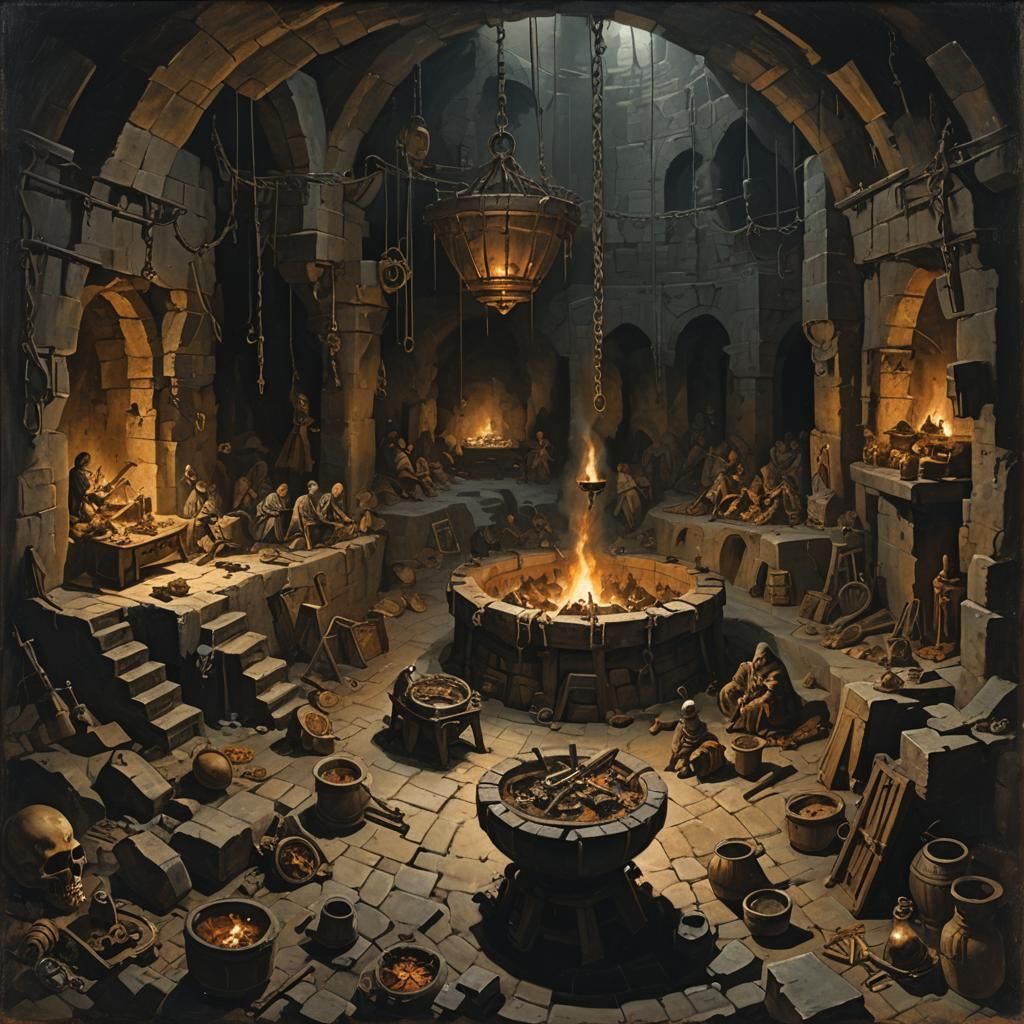 Dungeon Torture Scene with Prisoner and Torturer