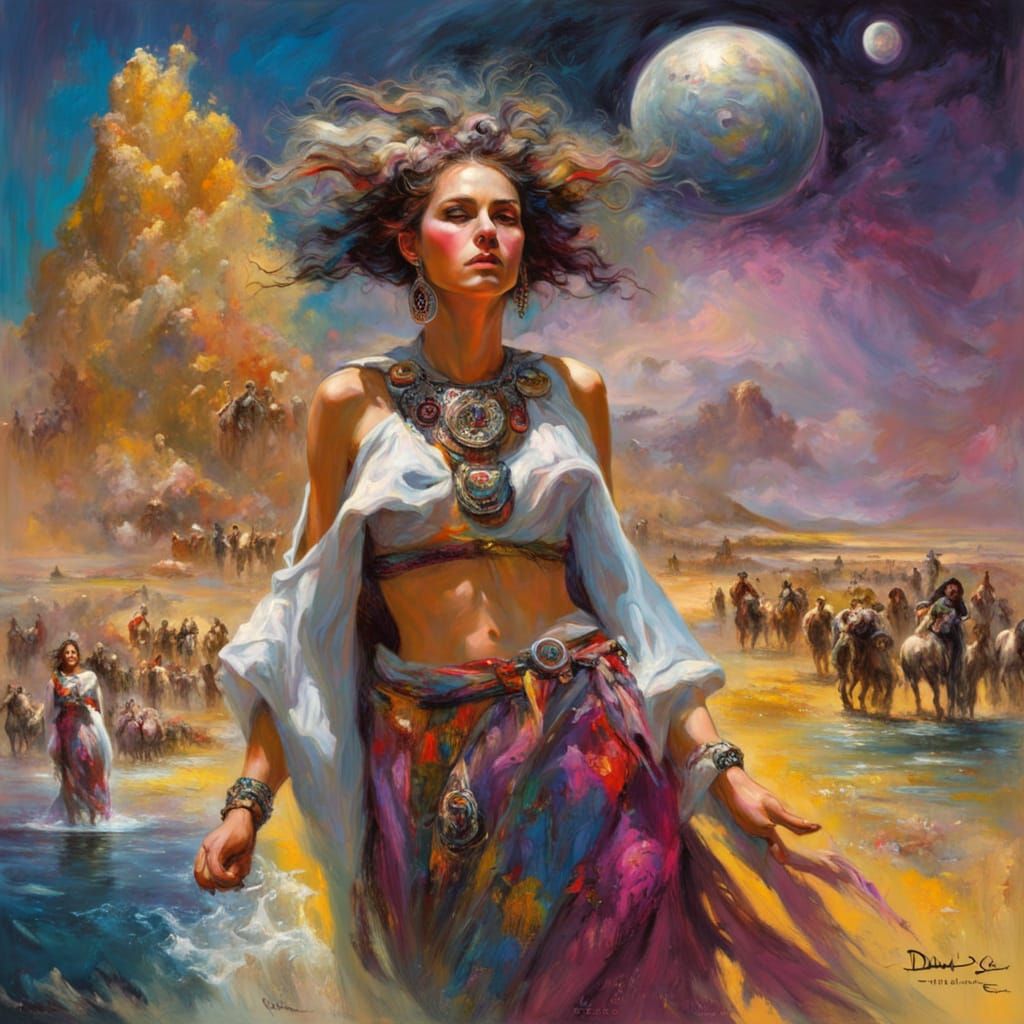 Fantasy Nomad in a Vibrant Dreamscape