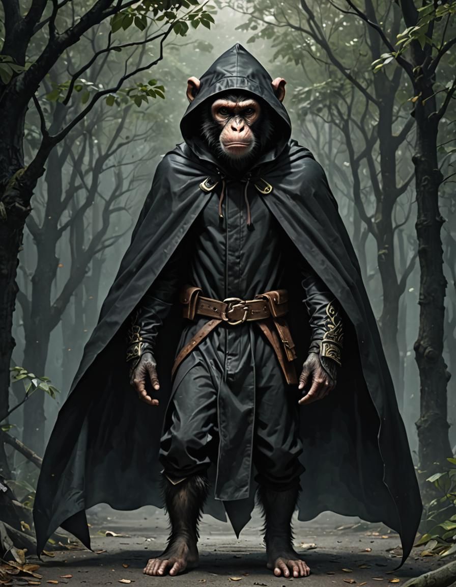 Dark Cyberpunk Monkey-Man in Cape and Hood