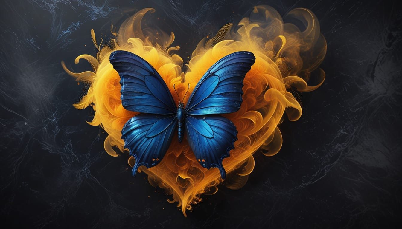 Orange Heart and Butterfly with Smoke in Fractal Style