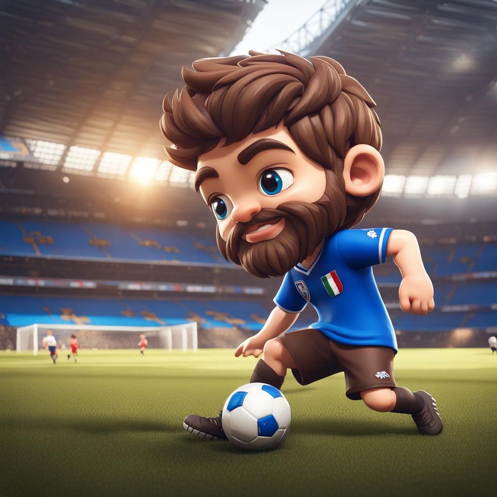 Chibi Soccer Player in Italy T-Shirt: Detailed Matte Paintin...