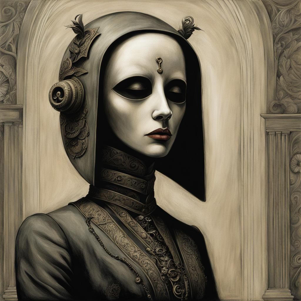 Girl in Death Mask: Symbolic Dark Art