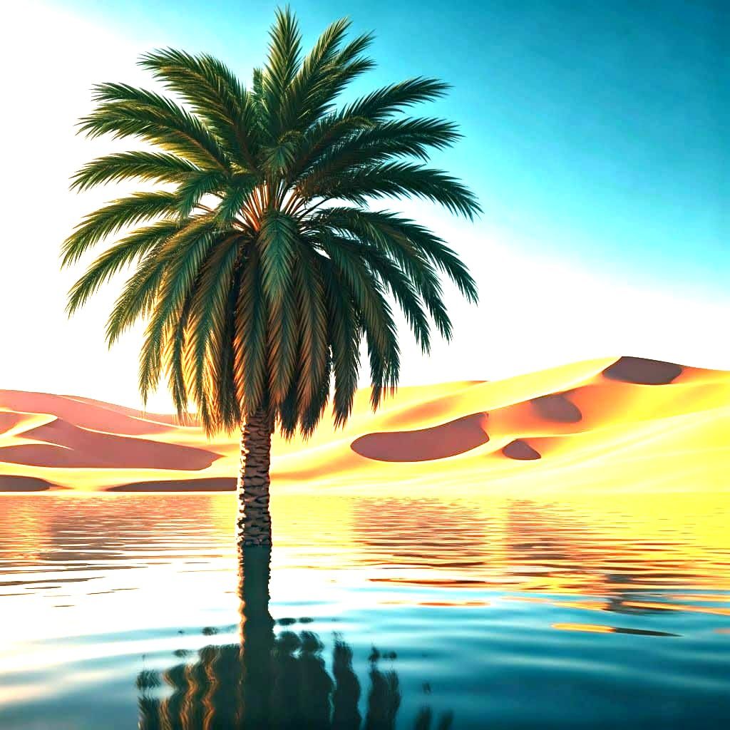 Desert Oasis Palm Tree in Arid Landscape