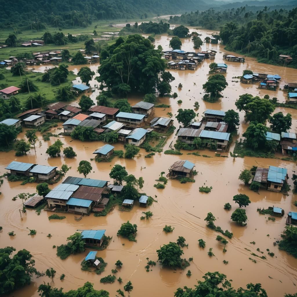 Dramatic Flood Scene in Kisangani: Cinematic Film Still