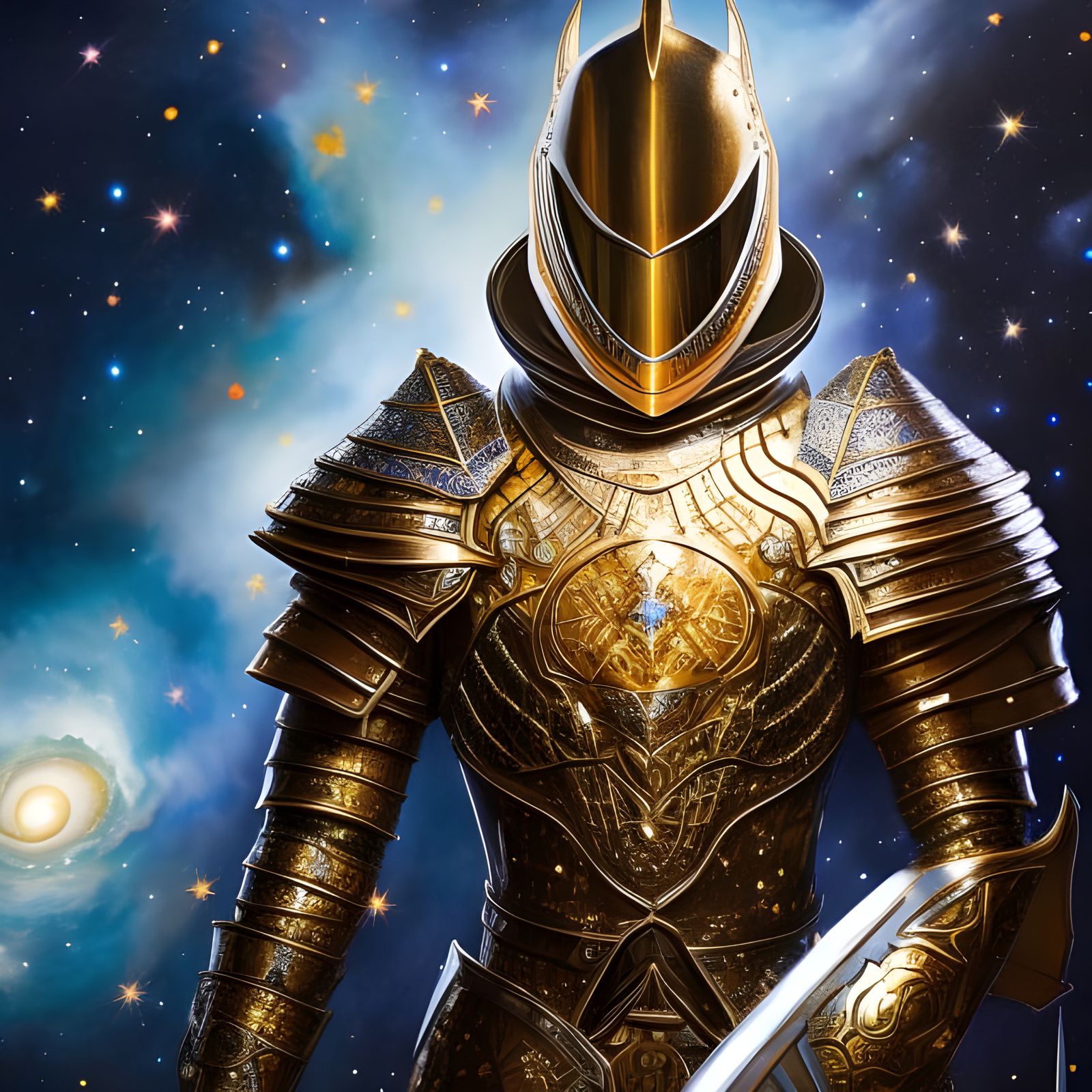 Astral Knight in Galactic Armor, Digital Art
