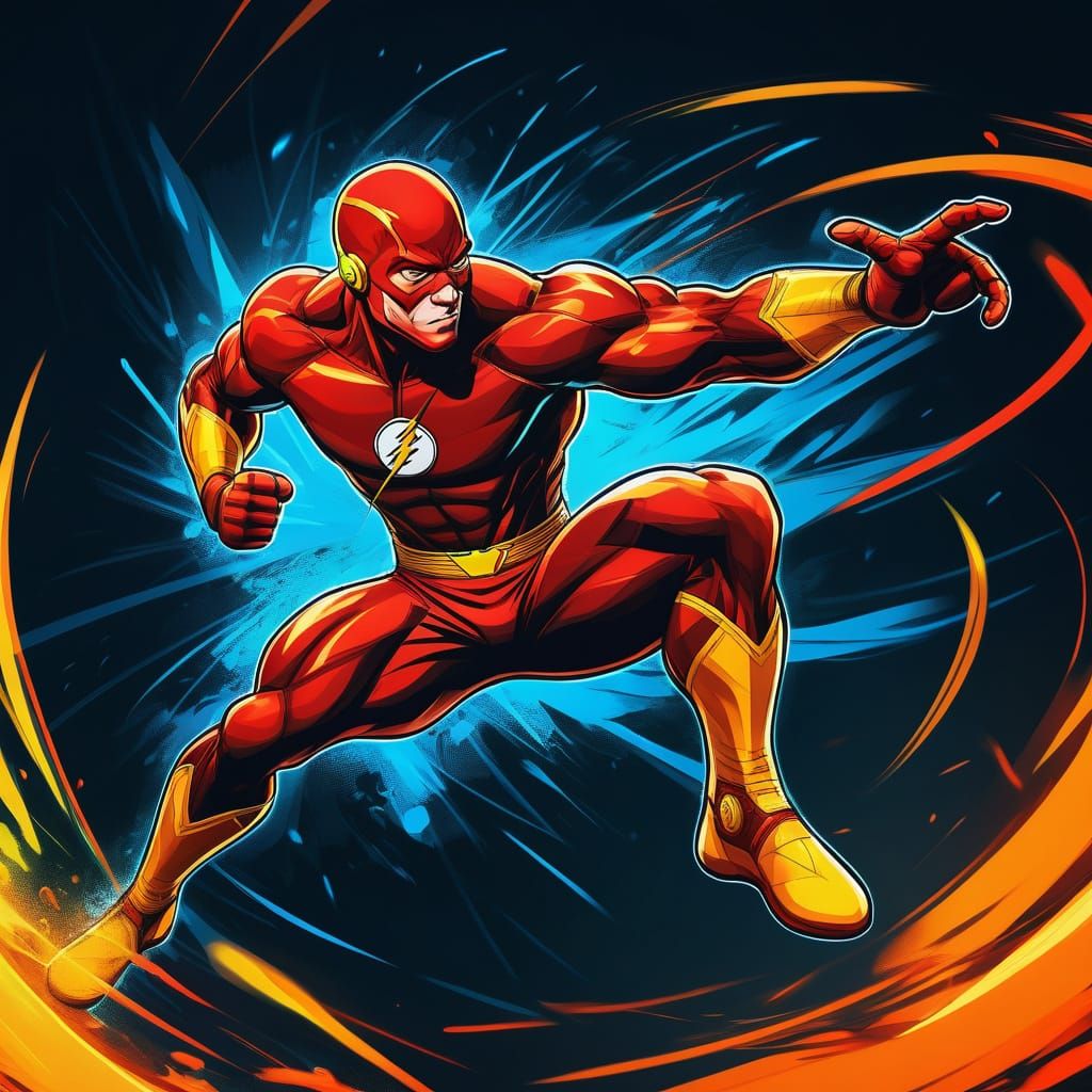 Martial Artist Kicking in Vibrant Comic Book Style