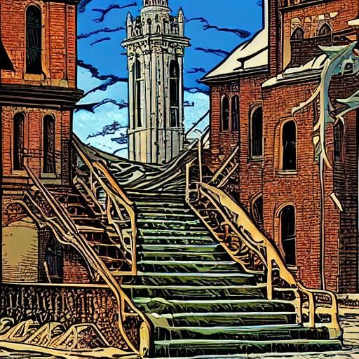 Stairs to Bell Tower in Comic Book Style
