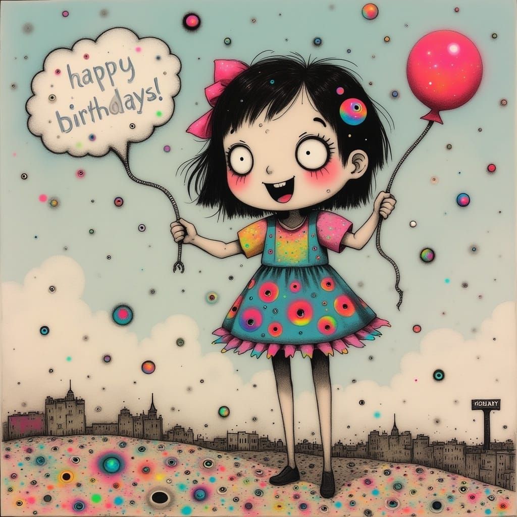 Whimsical Joyful Little Girl Bounces with Excitement in a Dr...