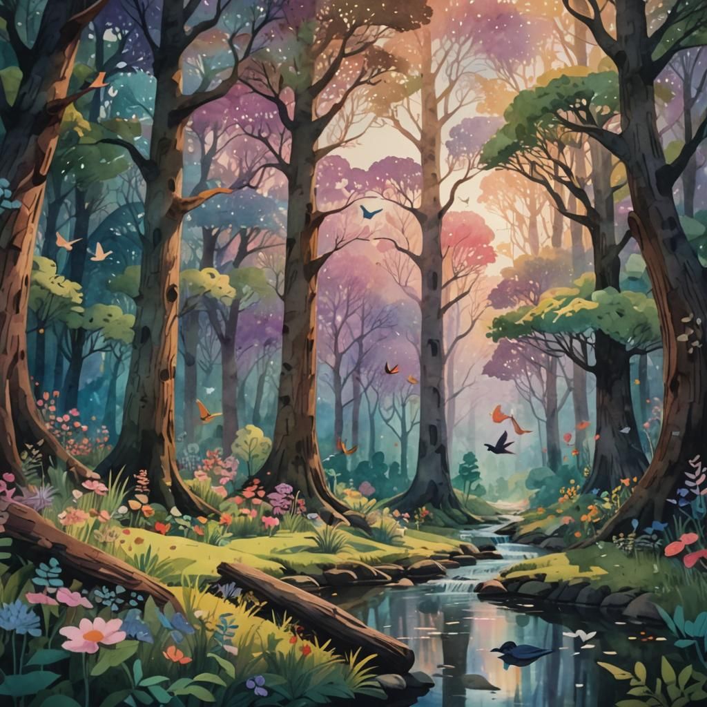 Whimsical Paper Cutout Art of Colorful Forest