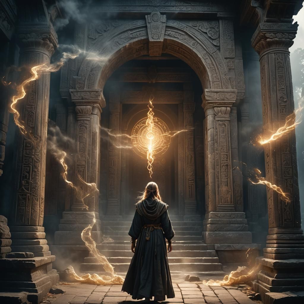 Ethereal Light Illuminates Ancient Temple in Digital Art