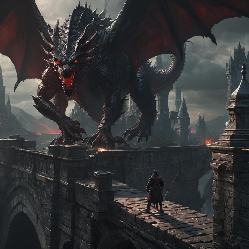Epic Dragon Confrontation: Dark Fantasy Concept Art