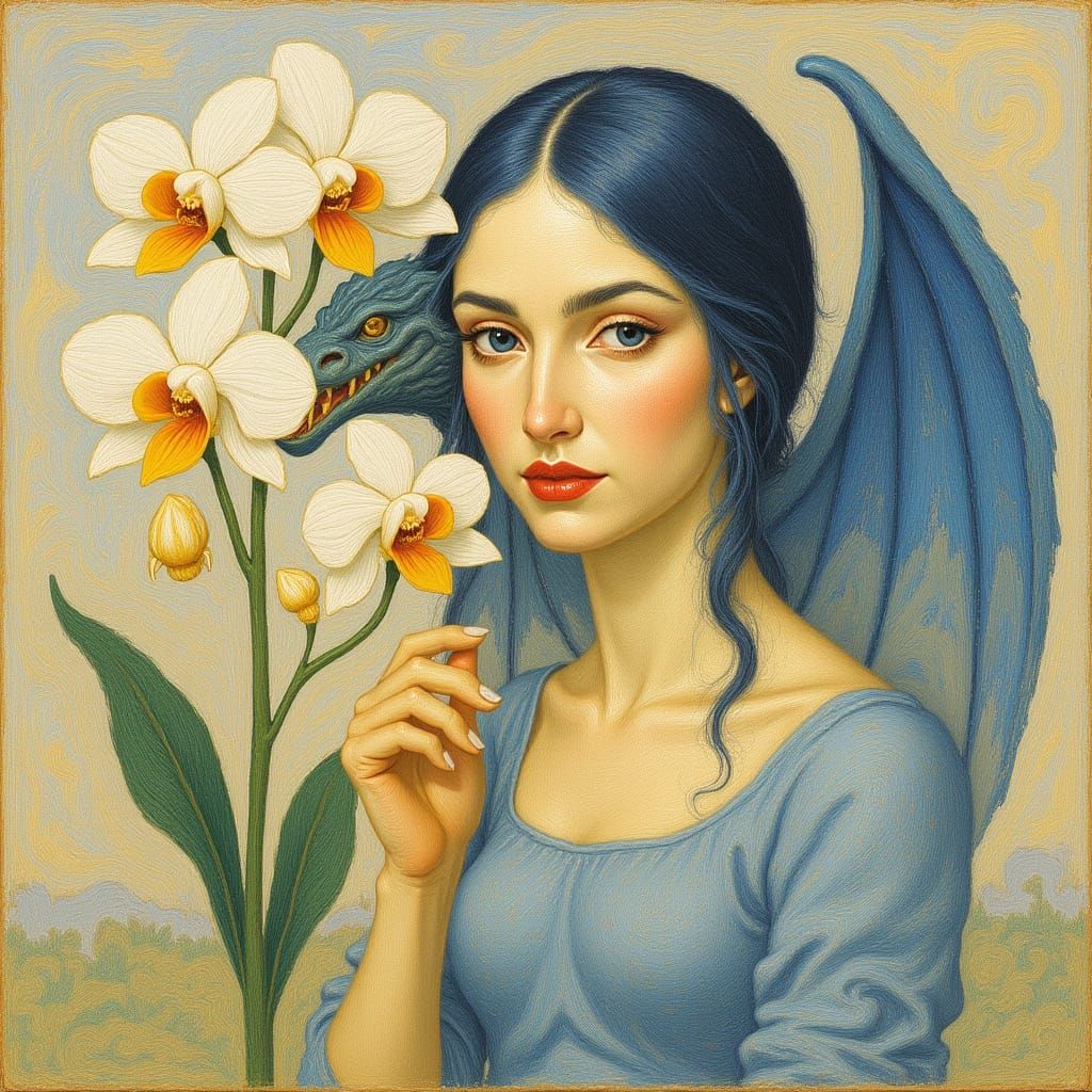 Woman with orchid and dragon