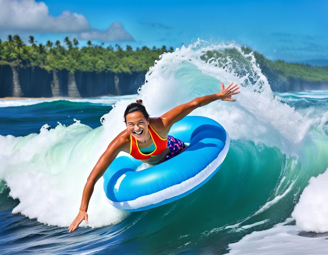 Inflatable Giantess Body Surfing Tropical Wave