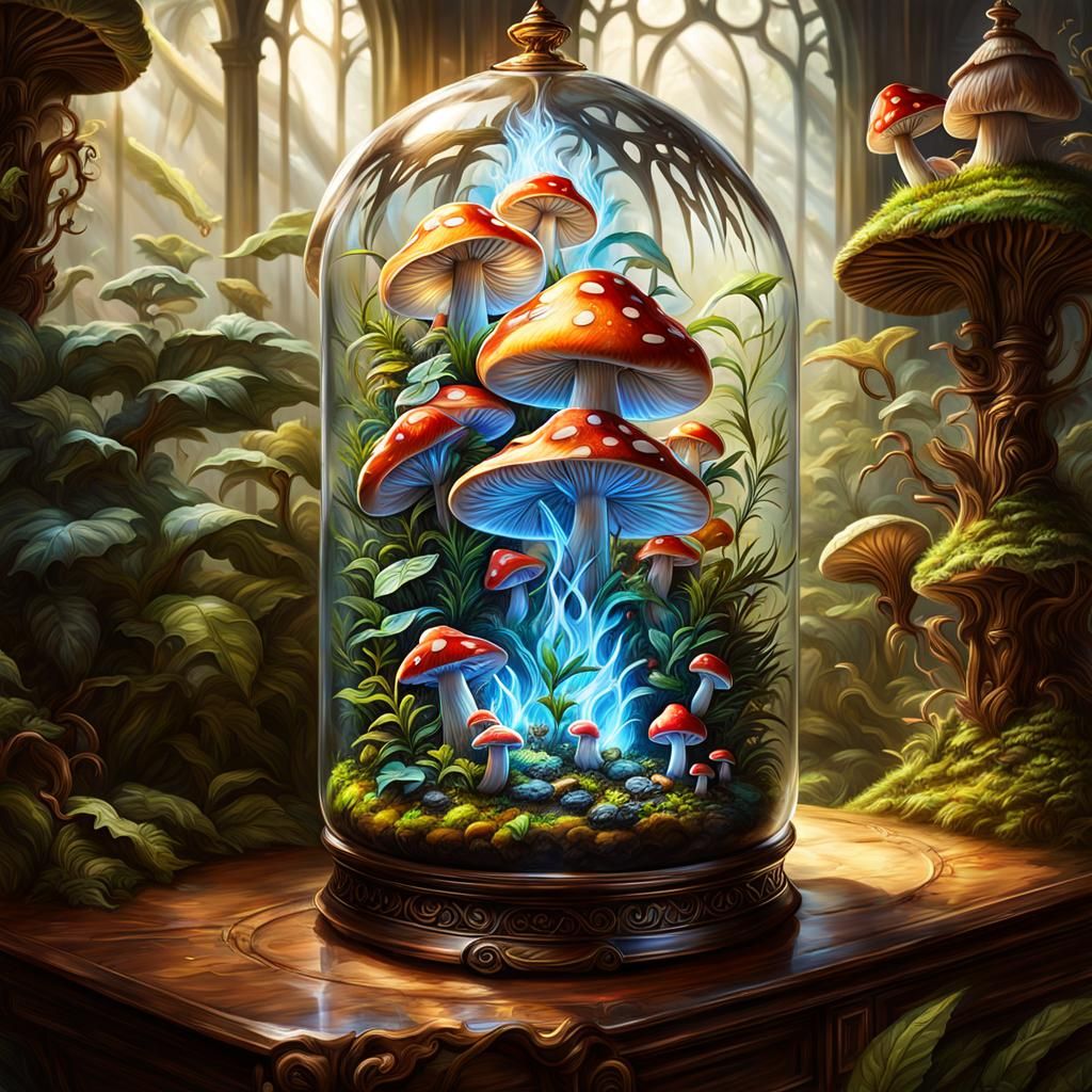 Mythological Mushroom Terrarium in D&D Art Style